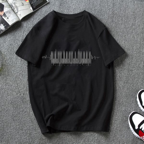 

piano keys printed women short sleeve tshirts men's t-shirt plus size loose shirt