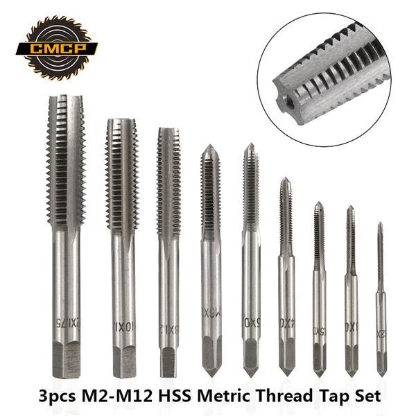

3pcs m2 m2.5 m3 m3.5 m4 m5 m6 m8 m10 m12 metric thread taps hss screw tap drill bit set straight flute plug taps hand tools