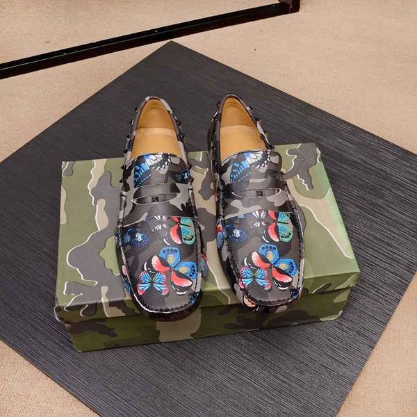 

2020 men s casual flat shoes driver s shoes fashion leather printing retro business doug shoes, Black