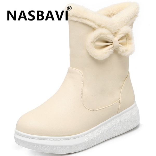 

nasbavi big size 34-43 new warm snow boots women butterfly-knot platform boots solid color waterproof thick fur winter, Black