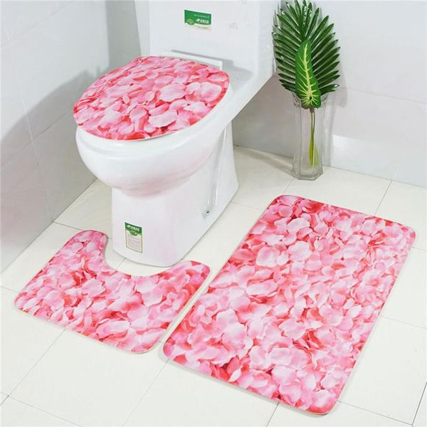 

bath mats 3pcs/set rose petal series printed bathroom toilet floor rugs carpet set anti slip mat accerssories 20m06
