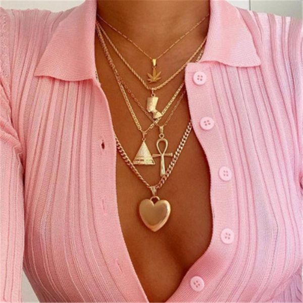 

egyptian pharaoh multilayer gold pendant necklace cross cleopatra chain thickness creative jewelry women's necklace, Silver