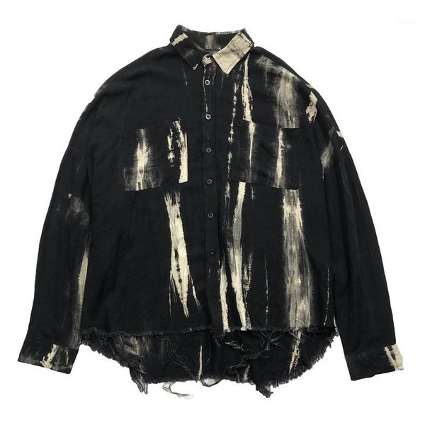 

designer shirts fashion street style long sleeve loose shirts mens clothing tie dyed mens, White;black