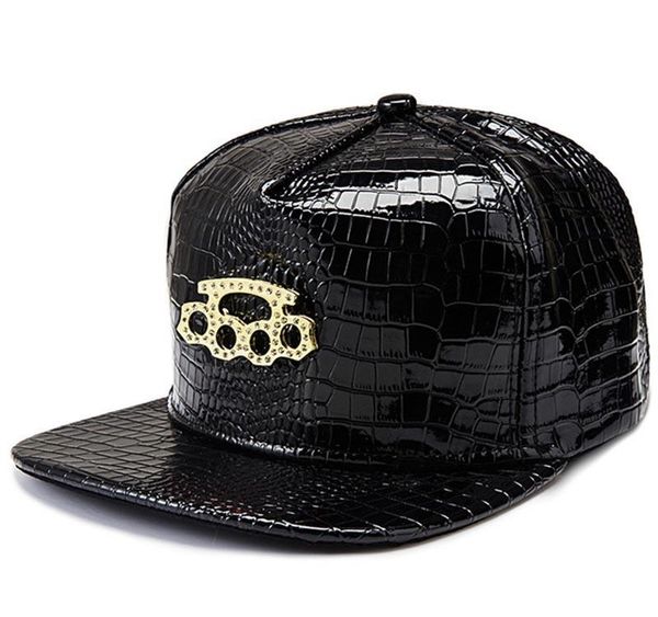 

missfox hip hop 18k gold plated five ring boxing rhinestone drill flat brim crocodile pattern pu leather gold mens0441, Blue;gray