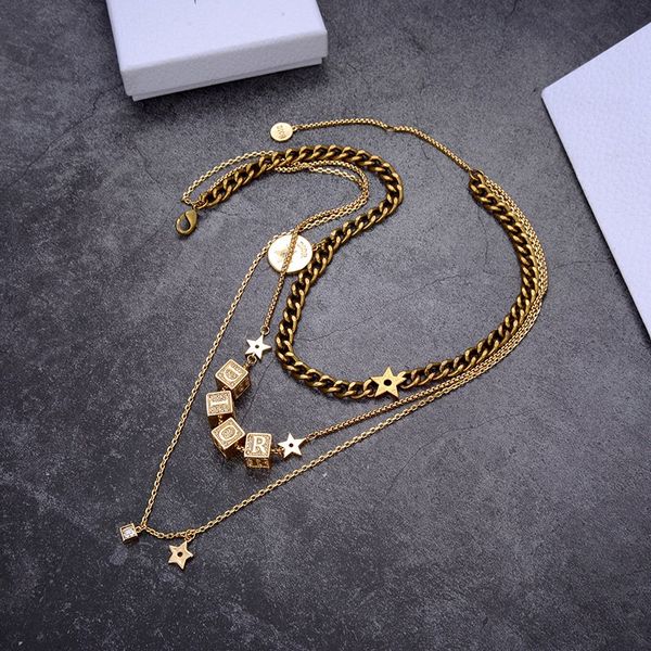 

dice stars multi-layer fashion jewelry womens micro-set wild necklace, Silver