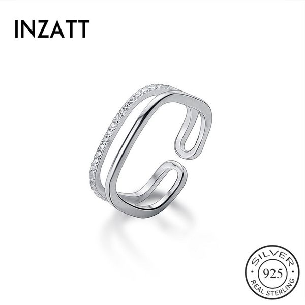 

inzareal 925 sterling silver zircon square adjustable ring for fashion woman party fine jewelry cute minimalist accessories, Golden;silver