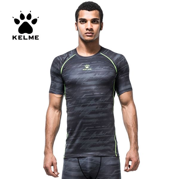 

kelme men quick dry running t-shirts gym fitness training compression bodybuilding base layer crossfit t-shirt kmc161021, Black;blue