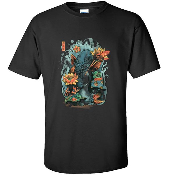 

design japanese samurai lotus koi men t shirts coupons watercolor fish fashion black tshirt 100% cotton & tees homme
