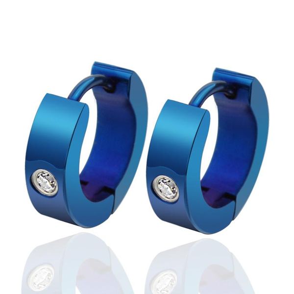 

fashion jewelry cute hoop earrings for women and girl gold & blue plated stainless steel with rhinestone, Golden;silver