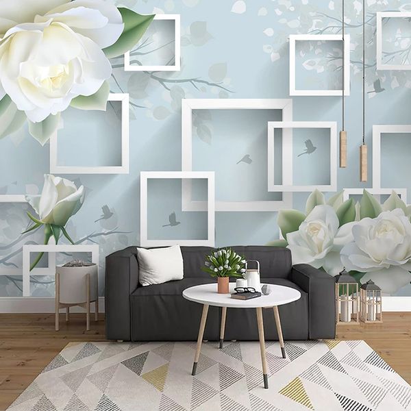

custom p 3d lattice fashion flowers modern pgraphy mural wallpaper for living room bedroom tv background wall home decor
