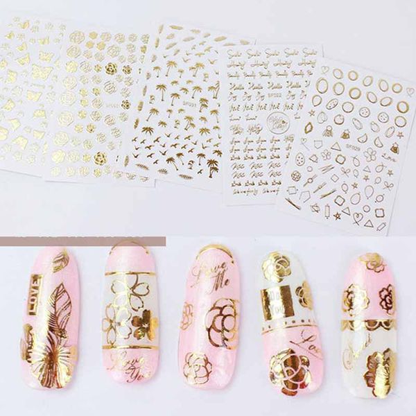 

gold mixed nail stickers flowers star leaves adhesive nail art sticker decals diy decoration, Black