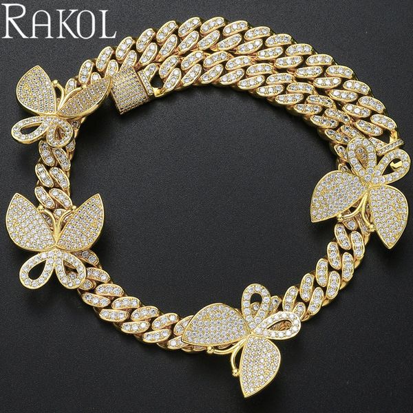 

rakol 10mm gold miami cuban link necklace pendant with butterfly bling women fashion jewelry zircon hip hop chain rasx001, Silver