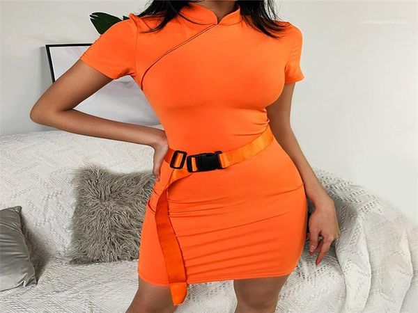

sleeve slim dresses sashes bodycon dresses orange color women cheongsam dresses fashion stand collar short, Black;gray