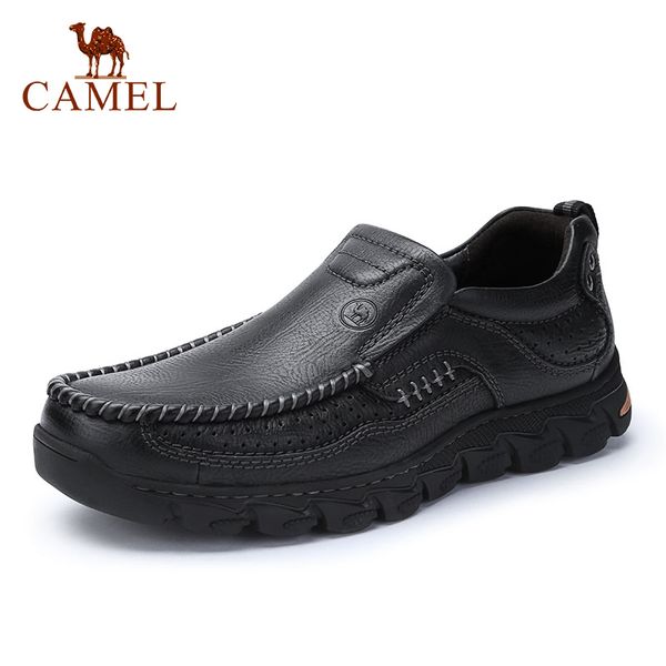 

camel comfortable men shoes genuine leather outdoor casual men's loafers male wearable footwear mocasin hombre, Black