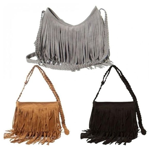

fashion ladies handbags solid scrub faux fur women trending crossbody tassel suede fringe messenger shoulder bags