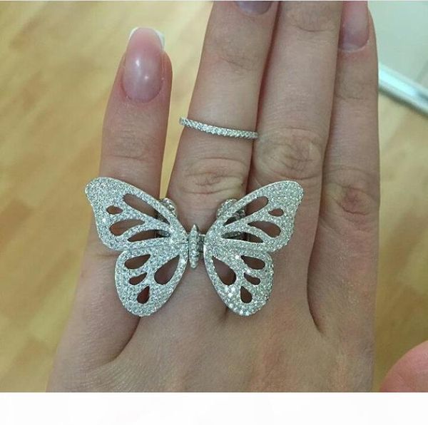 

the hollow butterfly ring of sterling silver 925 with the moving butterfly ring with moving wings with color stone wedding jewelry for party