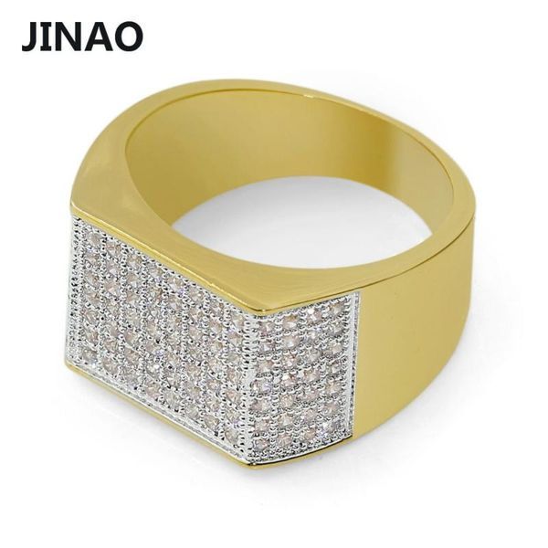 

jinao hip hop all iced out bling square ring micro pave cz stones gold filled copper rings for men jewelry entertainment,party, Golden;silver