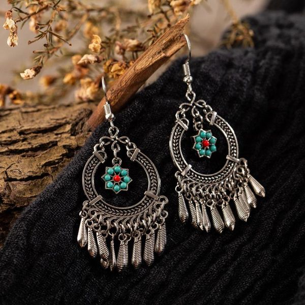

dangle & chandelier vintage ethnic gold silver color metal tassel flowers geometric hanging drop wedding earrings for women jewelry