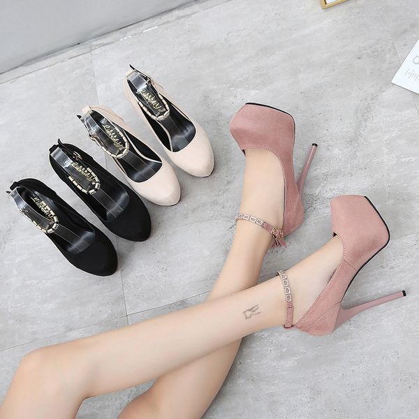 

fashion 2020 woman shoes pink flock rhinestone strappy stilleto 12cm high heels red bottom women round toe pumps, Black