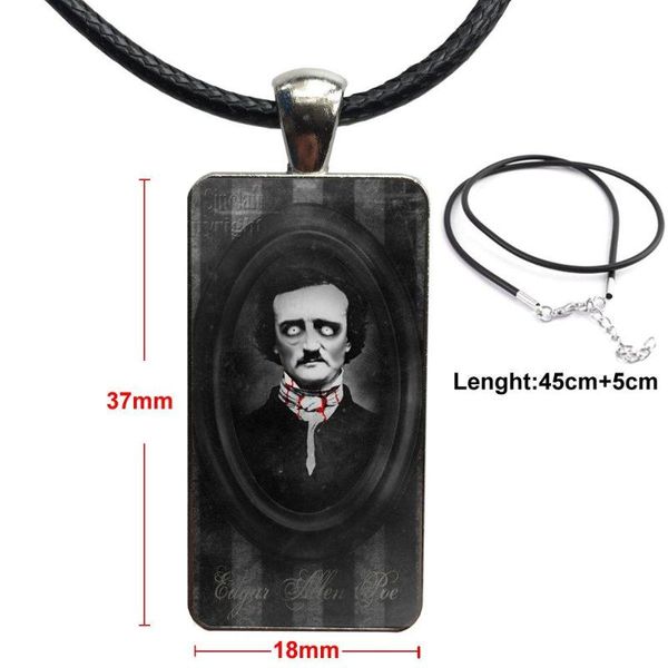 

for child glass cabochon jewelry stainless steel color with long pendant choker rectangle necklace classic edgar allan poe, Silver