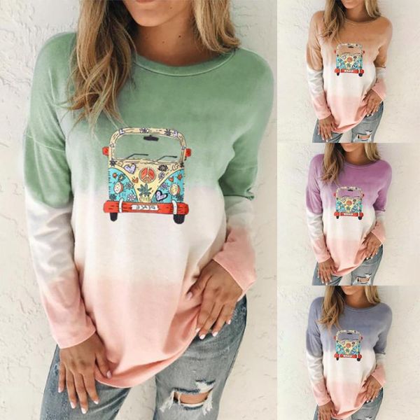

women's blouses & shirts fashion tie-dye car print tunic blouse plus size o-neck casual autumn ladies female women long sleeve blus, White
