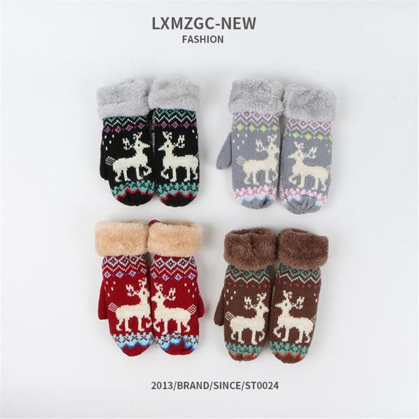 

winter knitted gloves children girls christmas knitted wool warm gloves mittens cute cartoon children ski mittens, Blue;gray