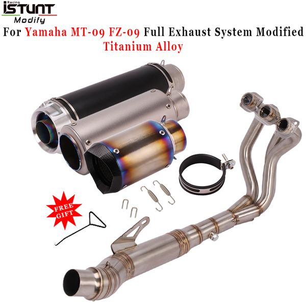 

motorcycle exhaust system slip on for mt09 xsr 900 mt-09 fz-09 full escape front middle link pipe titanium alloy muffler