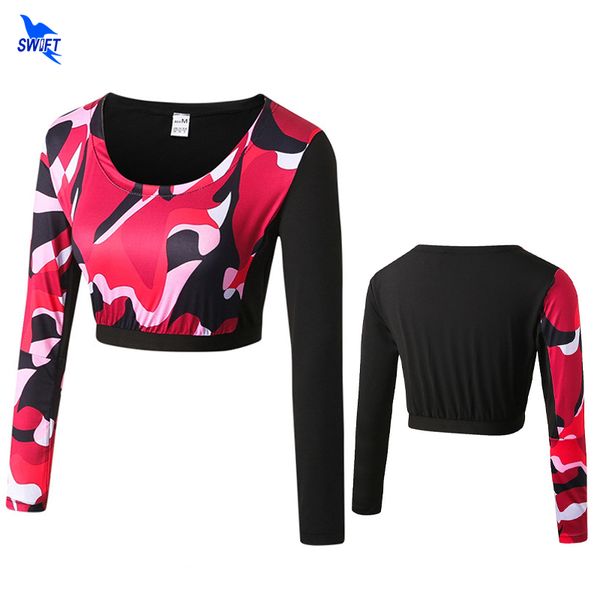 

running jerseys camouflage women sport compression skin tight long sleeve yoga shirt fitness gym short style camo undershirt crop, Black;blue