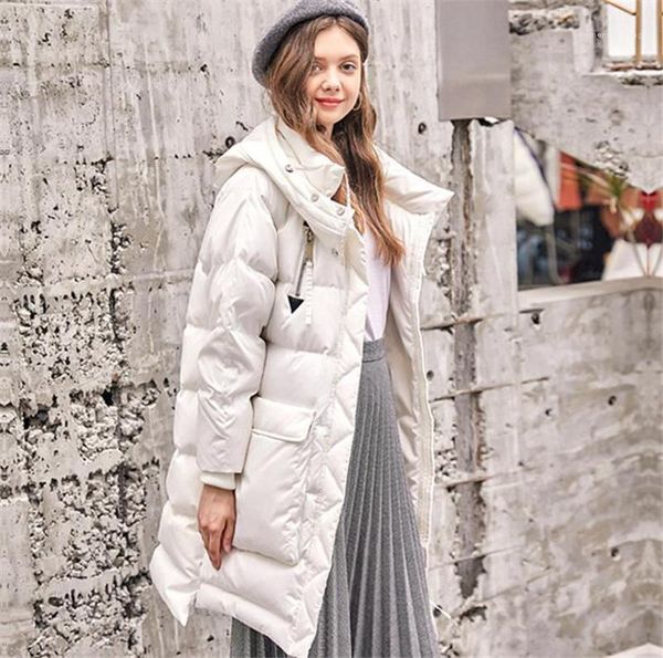 

конструктор пальто мода корейский стиль утолщенные теплый длинный parkas женщины зимы сыпучего капюшон пальто brand new женщины, Black