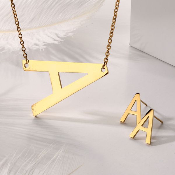 

fashion necklace jewelry gold color stainless steel english letter necklace pendant alfabet for women party wedding gift, Silver