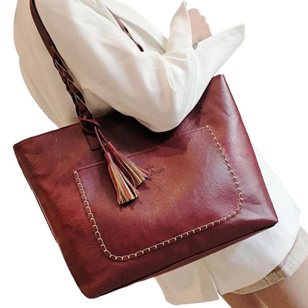 

women tassels handbags solid color tote bag fashion ladies womens handbag zipper pu leather shoulder bag