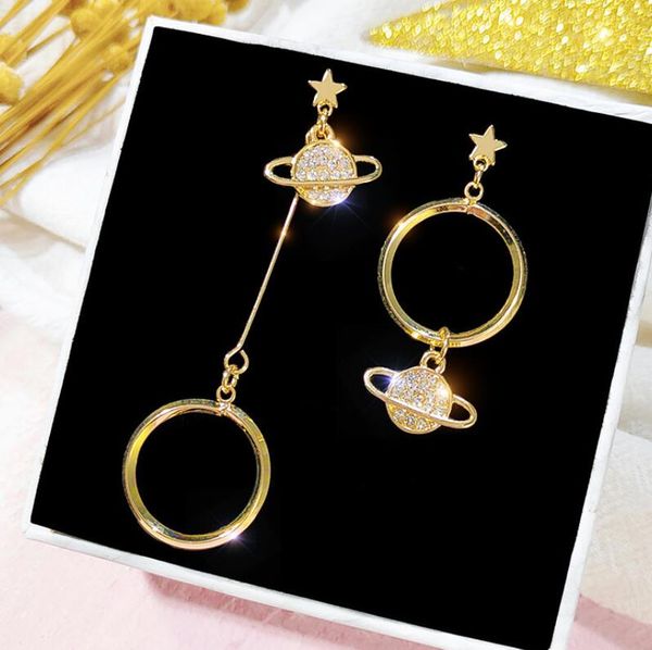 

fashion wild long asymmetric planet earrings femininity star earrings ear jewelry love gift 3.9x6.3cm, Golden