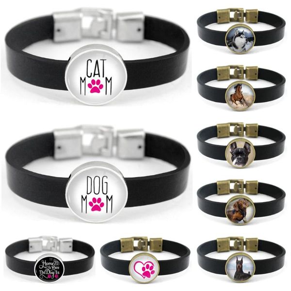 

charm bracelets dogs cats mom horse animal 18mm glass cabochon leather women men boy girl jewelry gift, Golden;silver