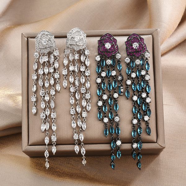 

2020 new 925 silver needle flower dangle earrings women party jewelry, Golden