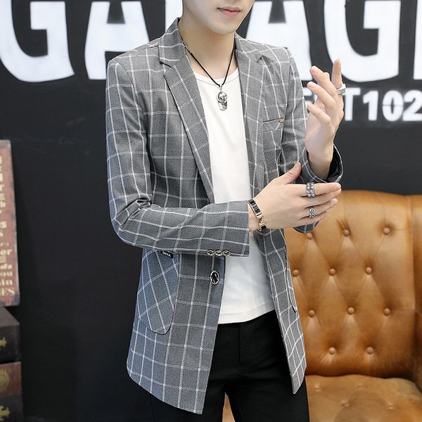 

traje hombre 2020 new korean version men's suit british plaid youth casual suit slim blazer masculino, White;black