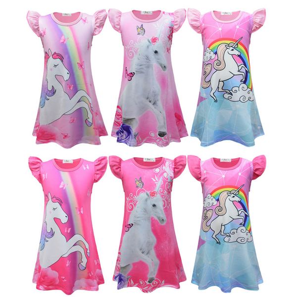 

sweet baby} девушки дизайнер printed платье дети unicorn рукавов платья без рукавов дети повседневный принцесса юбки девочки a-line платье, Red;yellow