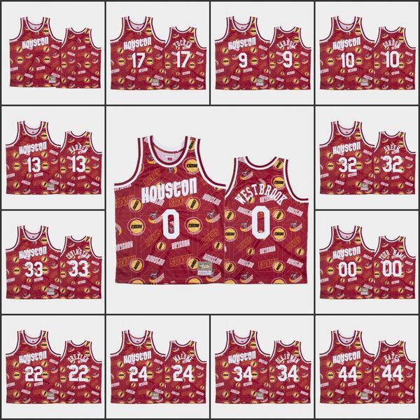 

men houston rockets james harden russell westbrook eric gordon p.j. tucker clyde drexler nba red custom tear up pack jersey, Black