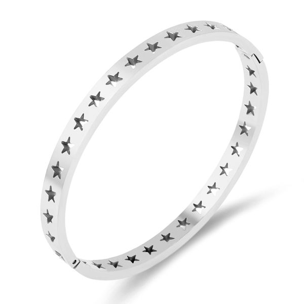 

fashion stainless steel gold bangles for women surround hollow five-pointed star bracelets classic jewelry wholesale, Black