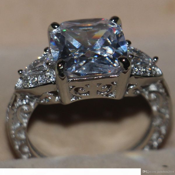 

виктория вика роскошных ювелирных изделий подушка размер cut 925 sterling silver три камень белого топаза имитация алмаз обручального кольца