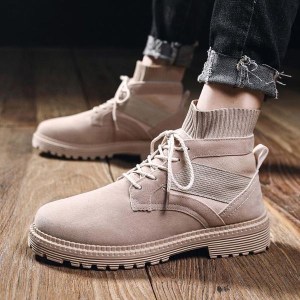 

men shoes new fashion boots winter zapatos de hombre men's fashion high-casual lace socks tooling boots motorcycle, Black