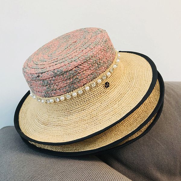 

202005-xintao-20street new handmade raffia grass geometric pattern rhinestone lady leisure cap women sun hat, Blue;gray