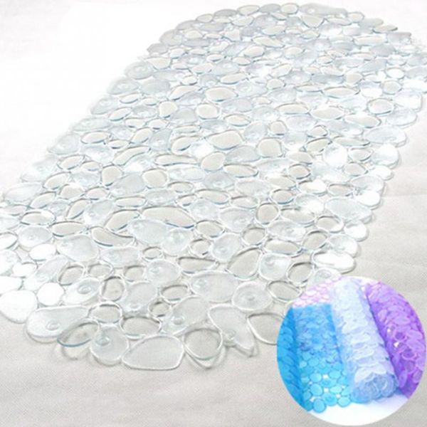 

bathroom anti-slip mat 65*36cm cobblestone transparent pvc mat with sucker bath