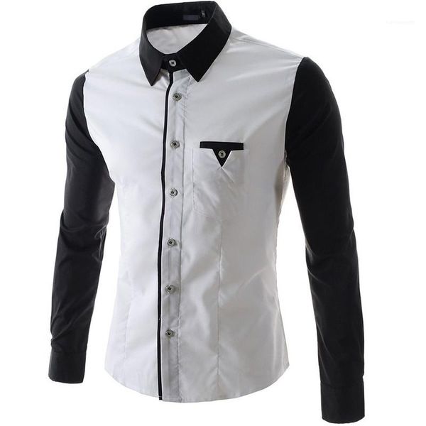 

shirt casual slim long sleeves fashion patchwork single breasted shirts designer mens dress, White;black
