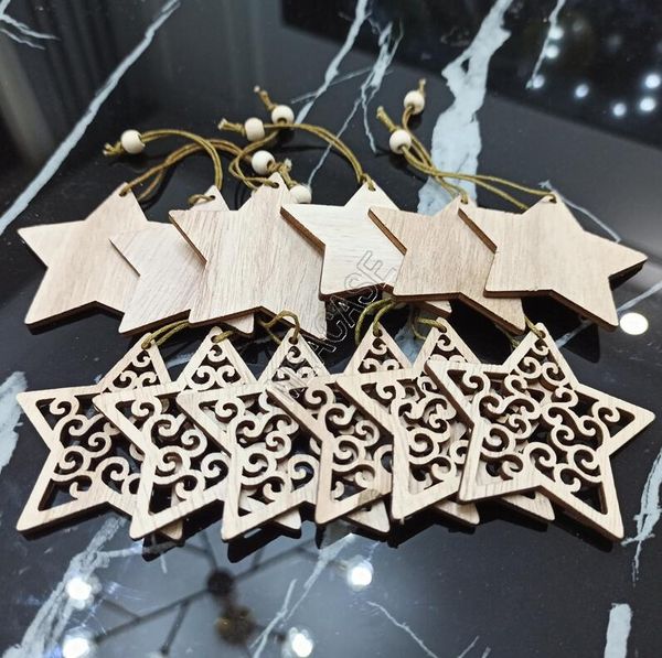

12pcs/sets new christmas wooden pendant snow elk shape fashion hollowed-out christmas tree decorations festival supplies gifts toys d83103, Blue