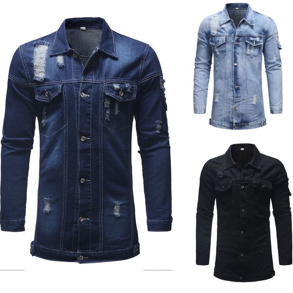 

men's jackets denim jacket men european size long mens turn-down collar single breasted and coats casual style, Black;brown