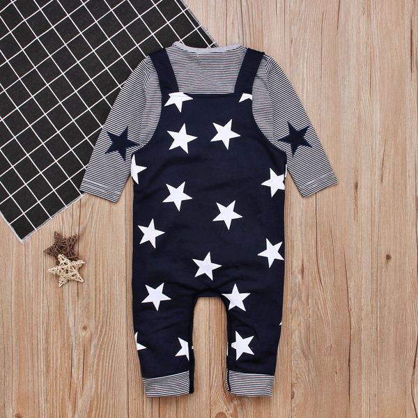 

fashion newborn baby boy clothes long sleeves cotton cute t-shirt star printing belt pants 2pcs set suit 4-24m y200807, White