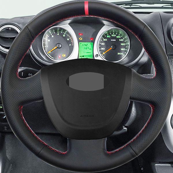 

diy black artificial leather car steering wheel cover red color marker on for lada granta 2011-2016