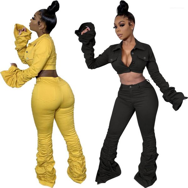 

cardigan coat long stacked pants 2pcs suits womens clothing 2 piece set designer fashion solid color, White