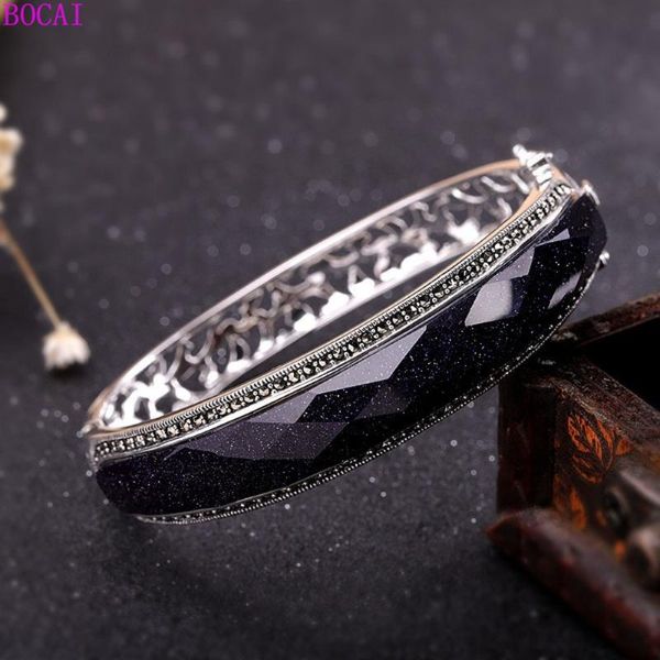 

s925 pure silver women's bracelet national style Thai silver ornaments female blue sand Bracelet 2020 new fashion jewelry