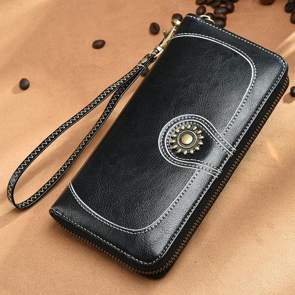 

short leather long wallet ladies new fashion high-grade leather coin purse student multi-function multi-card black wallet gift 373
